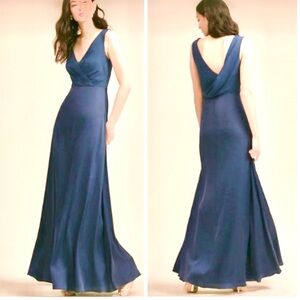 BHLDN Donna Morgan Sabine Gown Dress Blue Empire Waist Event Bridesmaid Sz 8
